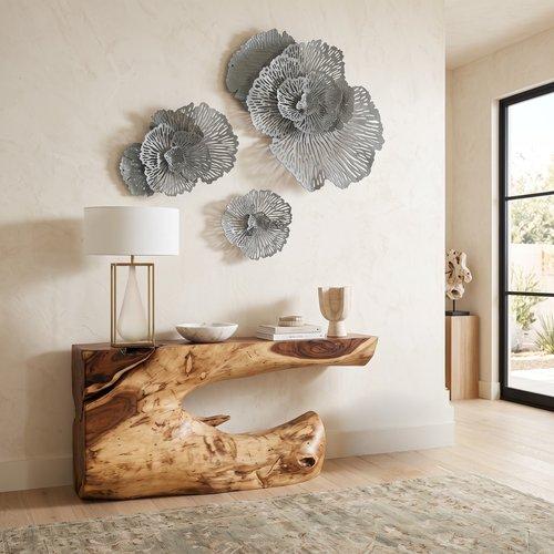 Flower Wall Art, Medium, Gray, Metal