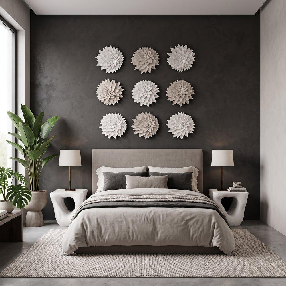 Dahlia Flower Wall Art, White Stone