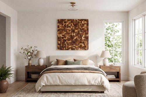 Blocks Wall Art, Chamcha Wood, Natural, LG