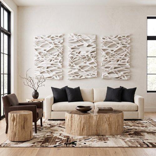 Chaka Petrified Freeform Coffee Table, Rough, Cream