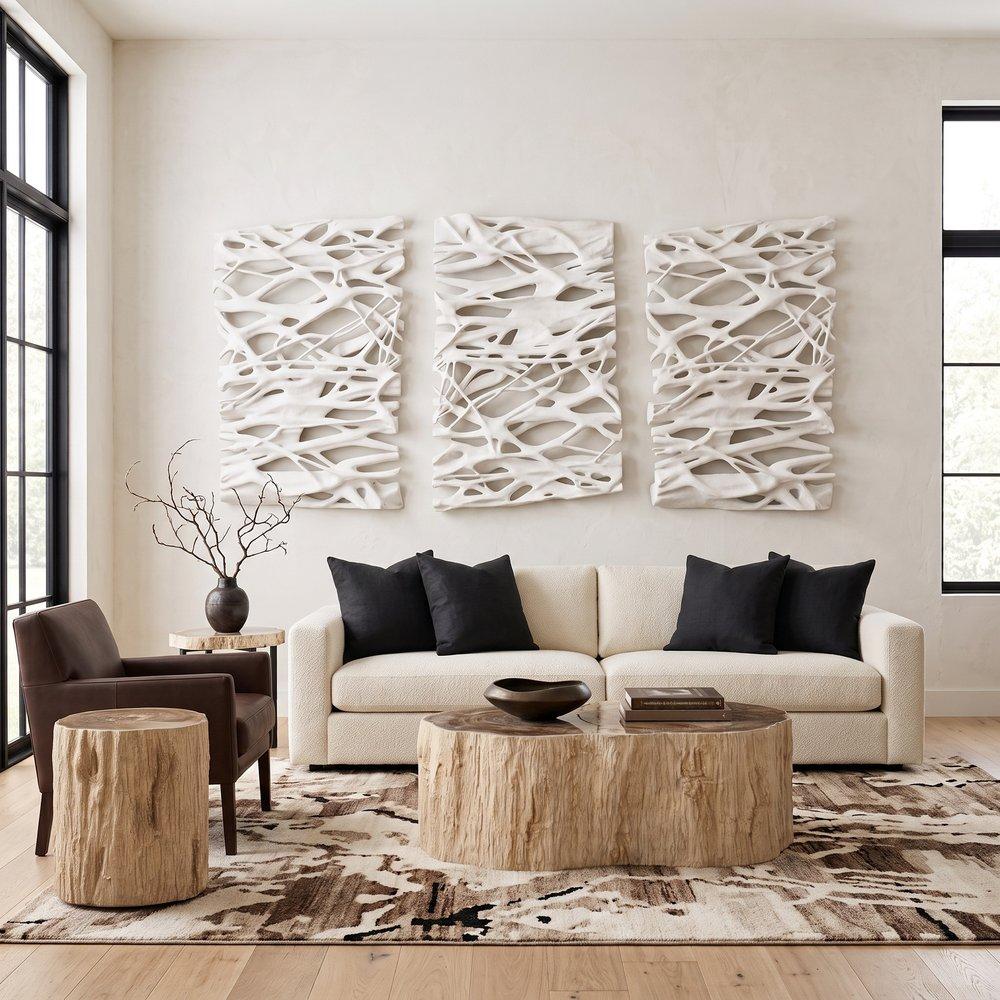 Chaka Petrified Freeform Coffee Table, Rough, Cream