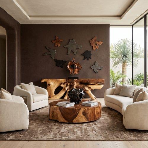 Freeform Teak Wall Slice, LG, Natural