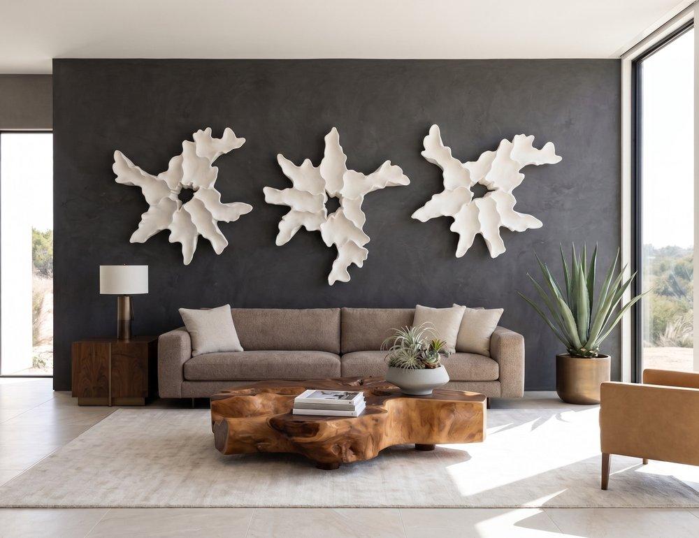 Contour Cast Root Flower Wall Art, White Stone