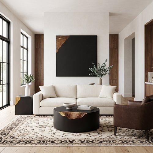 Cornered Coffee Table, Natural, Iron, Round