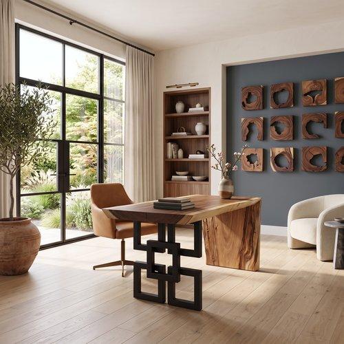 Waterfall Desk, Natural, Satin Black Overlap Leg
