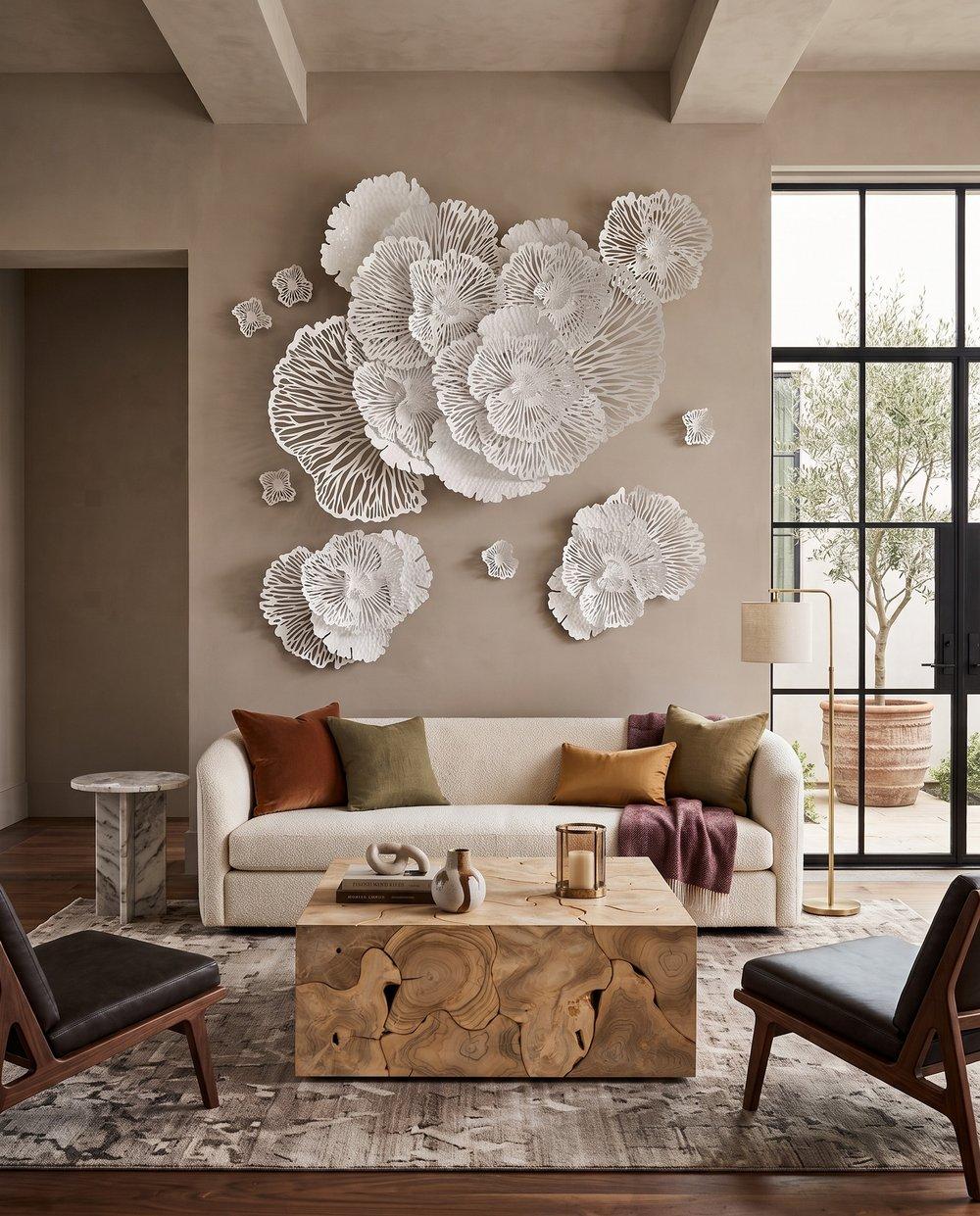 Flower Wall Art, Small, White, Metal