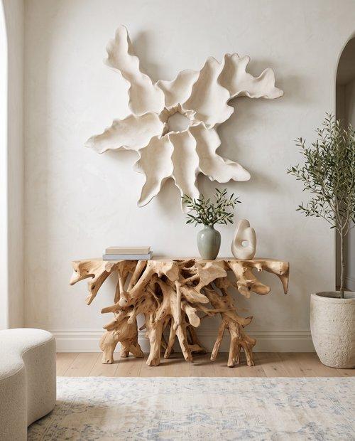 Contour Cast Root Flower Wall Art, White Stone