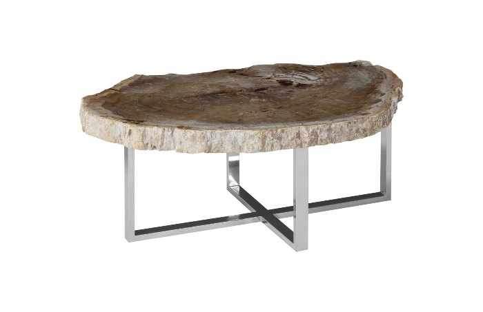Petrified Wood Coffee Table Stainless Steel Base Assorted