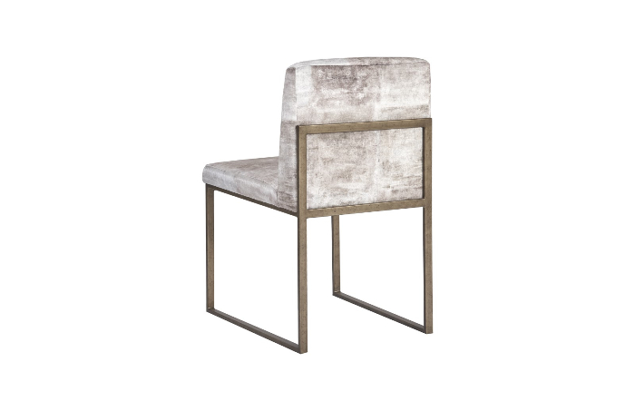 Frozen Dining Chair Beige Mist Fabric, Antique Brass Metal Frame