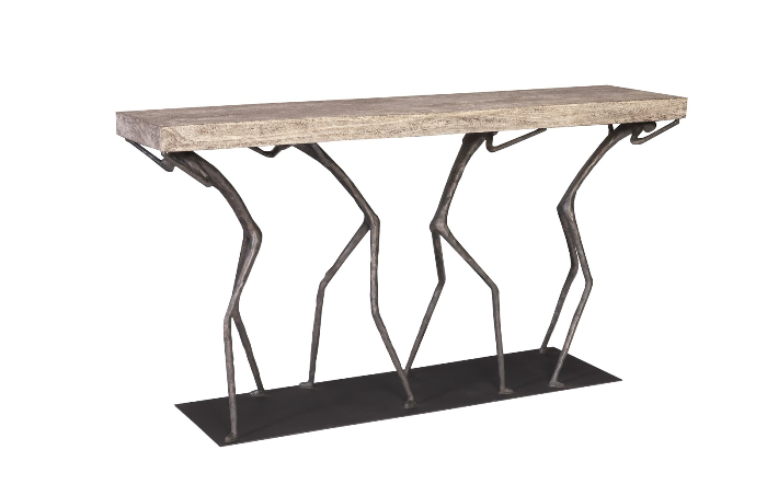 Atlas Console Table, Chamcha Wood, Gray Stone Finish, Metal, 60x15x32"h