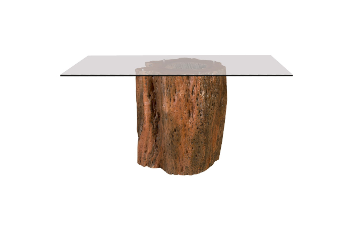 Mai Theng Dining Table Square With, Tree Trunk Dining Table With Glass Top