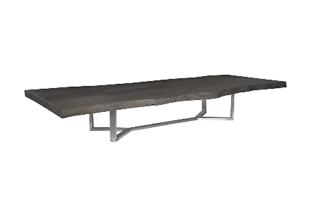 Origins Dining Table, Live Edge, Gray, Brushed Stainless Steel Legs