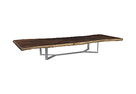 Origins Dining Table, Live Edge, Natural, Brushed Stainless Steel Legs
