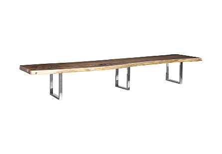 Origins Dining Table Live Edge, Brushed Stainless Steel Legs, Natural