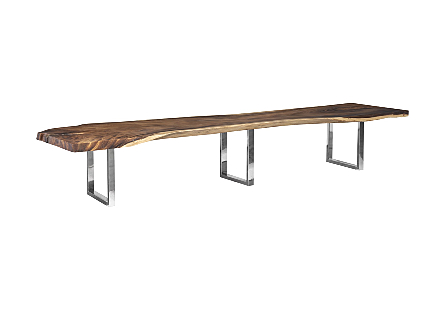 Origins Dining Table Live Edge, Brushed Stainless Steel Legs, Natural