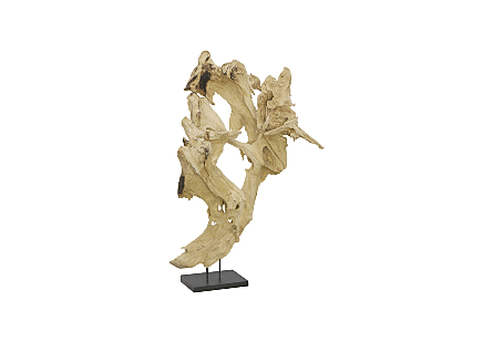 Wood Sculpture on Stand Bleached