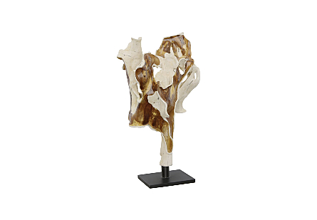 Teak Wood Sculpture on Stand Natural Bleached