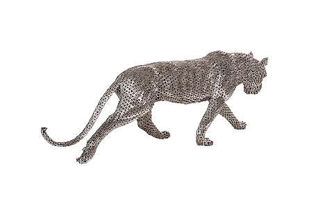 Panther Pipe Sculpture, Walking Stainless Steel, Large