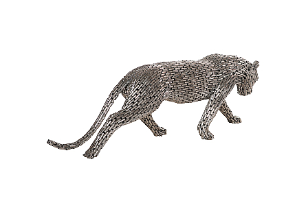 Panther Pipe Sculpture, Walking Stainless Steel, Small