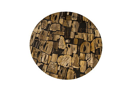 Petrified Wood Mosaic Dining Table Dark Color, Stainless Steel Base