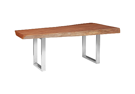 Origins Dining Table, Live Edge Mahogany, Brushed Stainless Steel Legs