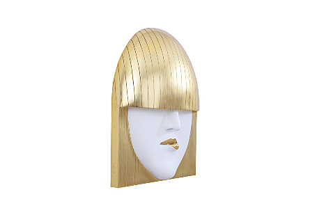 Fashion Faces Wall Art Large, Pout, White and Gold Leaf