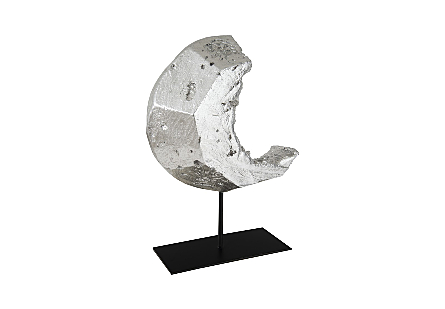 Cast Eroded Wood Circle on Stand Silver Leaf, Assorted