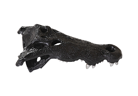 Crocodile Skull Wall Art, Black with Silver Leaf Teeth