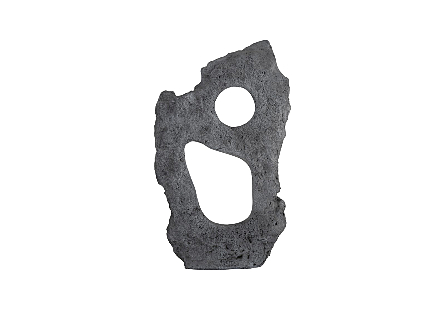 Colossal Cast Stone Sculpture Two Holes, Charcoal Stone