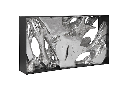 Cast Root Metal Framed Console Table Resin, Silver Leaf, SM