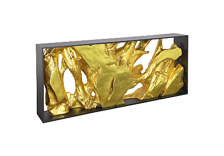 Cast Root Wood Framed Gold Leaf Console Table