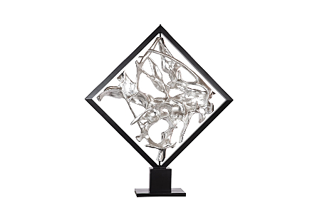 Cast Revolving Diamond Sculpture Silver Leaf