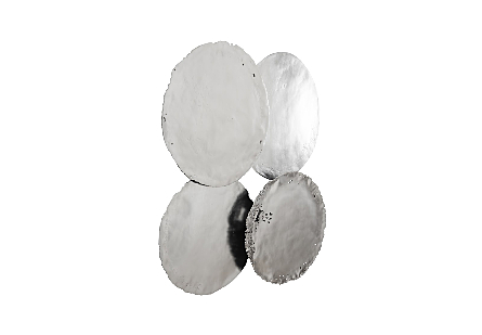 Cast Oil Drum Wall Discs Silver Leaf, Set of 4