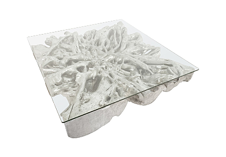 Square Root Cast Coffee Table With Glass, MD