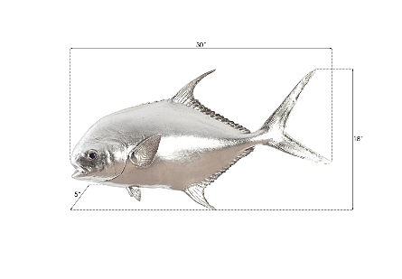 Permit Fish Wall Sculpture Resin, Silver Leaf