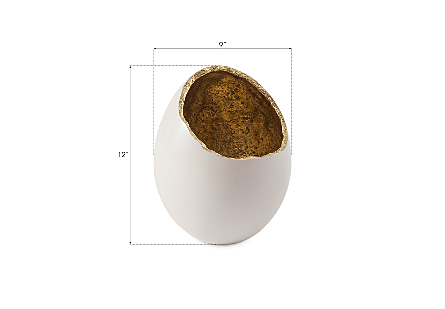 Broken Egg Vase White and Gold Leaf