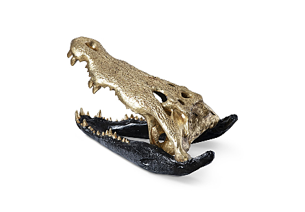 Crocodile Skull Gold Sculpture