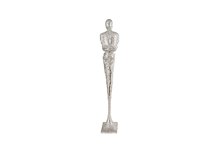 Tall Chiseled Male Sculpture Resin, Silver Leaf