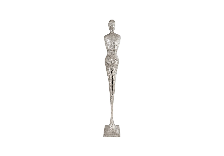 Tall Chiseled Female Sculpture Resin, Silver Leaf