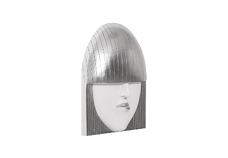 Fashion Faces Wall Art Large, Pout, White and Silver Leaf