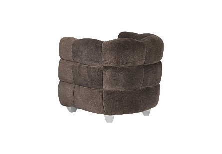 Cloud Club Chair Distressed Brown Fabric, Stainless Steel Legs