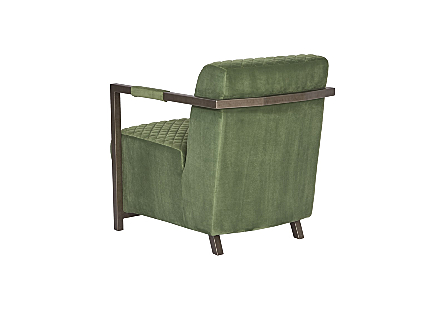 Amity Club Chair Quilted Green Fabric, Industrial Silver Metal Frame