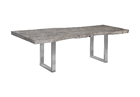 Origins Dining Table, Live Edge, Gray Stone Brushed Stainless Steel Legs
