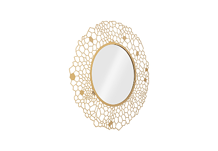 Honeycomb Round Brass Mirror