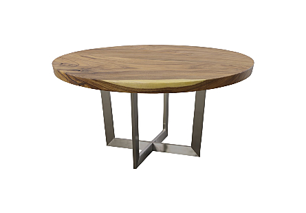 Chuleta Round Dining Table on Stainless Steel Base Natural