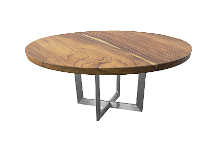 Chuleta Round Dining Table on Stainless Steel Base Natural