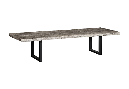 Origins Dining Table Straight Edge, Gray Stone, Brushed Stainless Steel Legs