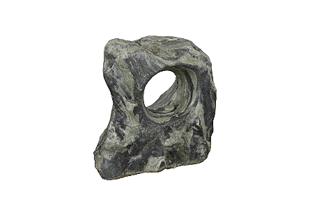 Stone Sculpture Single Hole, Polished Dark Gray