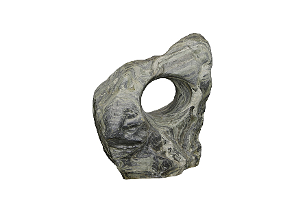 Stone Sculpture Single Hole, Polished Dark Gray