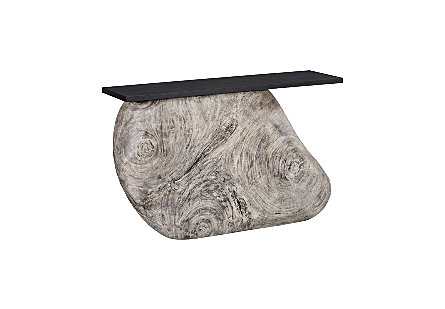 Plateau Console Table With Shelf, Gray Stone